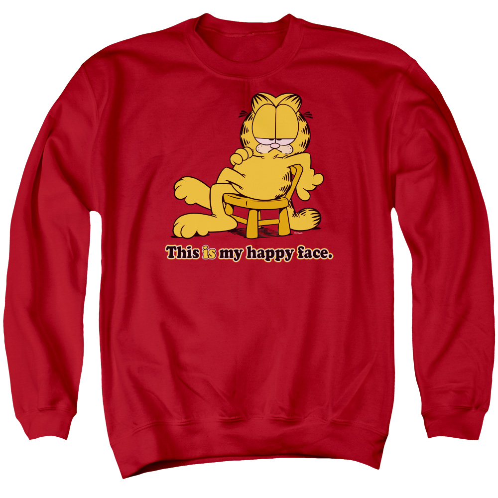 GAR151-AS-2 Garfield Happy Face Adult Crewneck Sweatshirt, Red - Medium