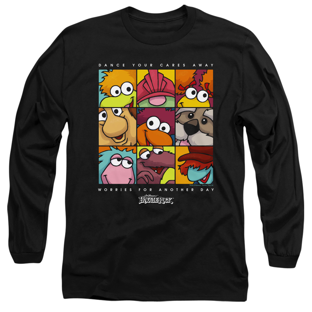 FR116-AL-2 Fraggle Rock Squared Adult Long Sleeve T-Shirt, Black - Medium