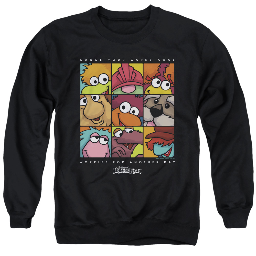 FR116-AS-2 Fraggle Rock Squared Adult Crewneck Sweatshirt, Black - Medium