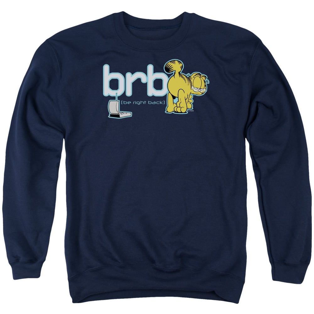 GAR374-AS-2 Garfield Be Right Back Adult Crewneck Sweatshirt, Navy - Medium