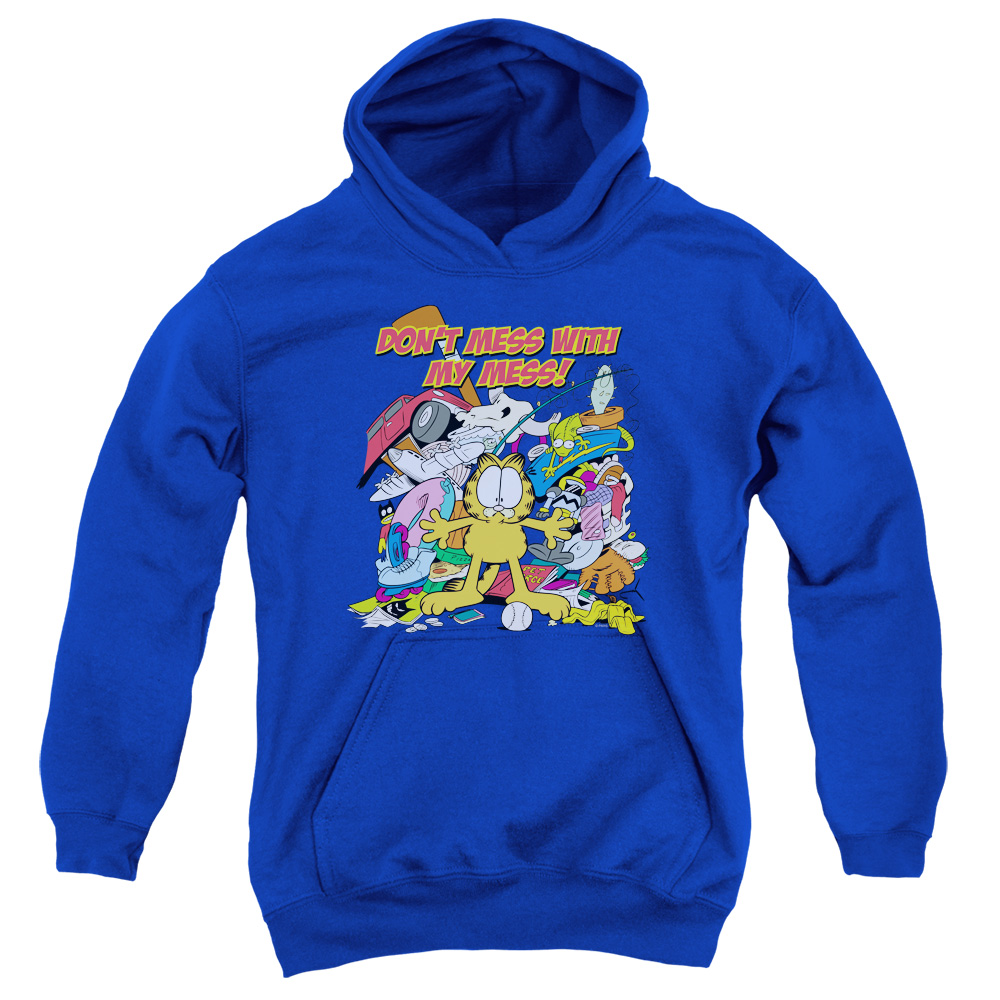 GAR333-YFTH-2 Garfield My Mess Youth Hooded Sweatshirt, Royal - Medium