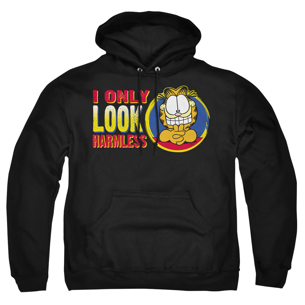 GAR336-AFTH-2 Garfield I Only Look Harmless Adult Pullover Hoodie, Black - Medium