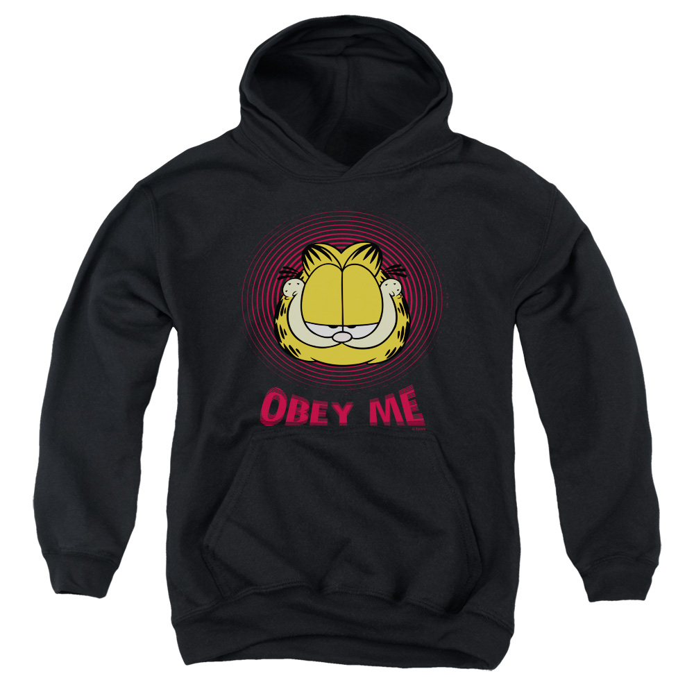GAR338-YFTH-2 Garfield Obey Me Youth Hooded Sweatshirt, Black - Medium