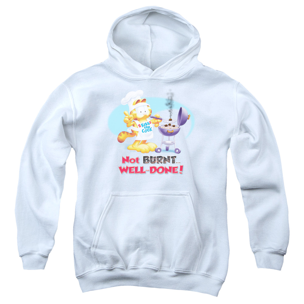 GAR344-YFTH-3 Garfield Well Done Youth Hooded Sweatshirt, White - Large