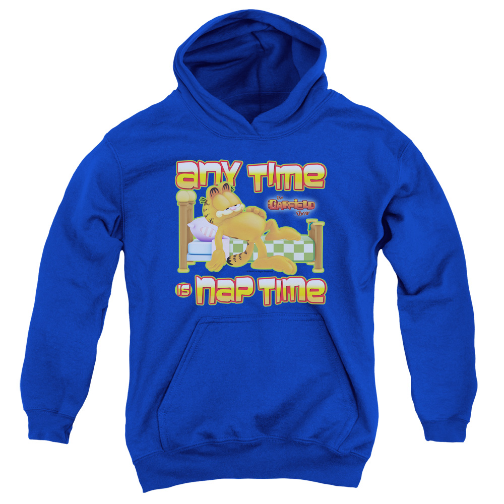 GAR455-YFTH-2 Garfield Nap Time Youth Hooded Sweatshirt, Royal - Medium