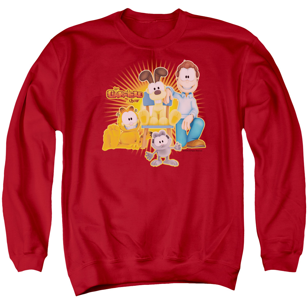 GAR452-AS-2 Garfield Say Cheese Adult Crewneck Sweatshirt, Red - Medium