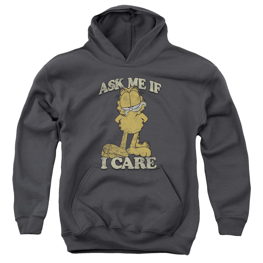 GAR491-YFTH-2 Garfield Ask Me Youth Hooded Sweatshirt, Charcoal - Medium