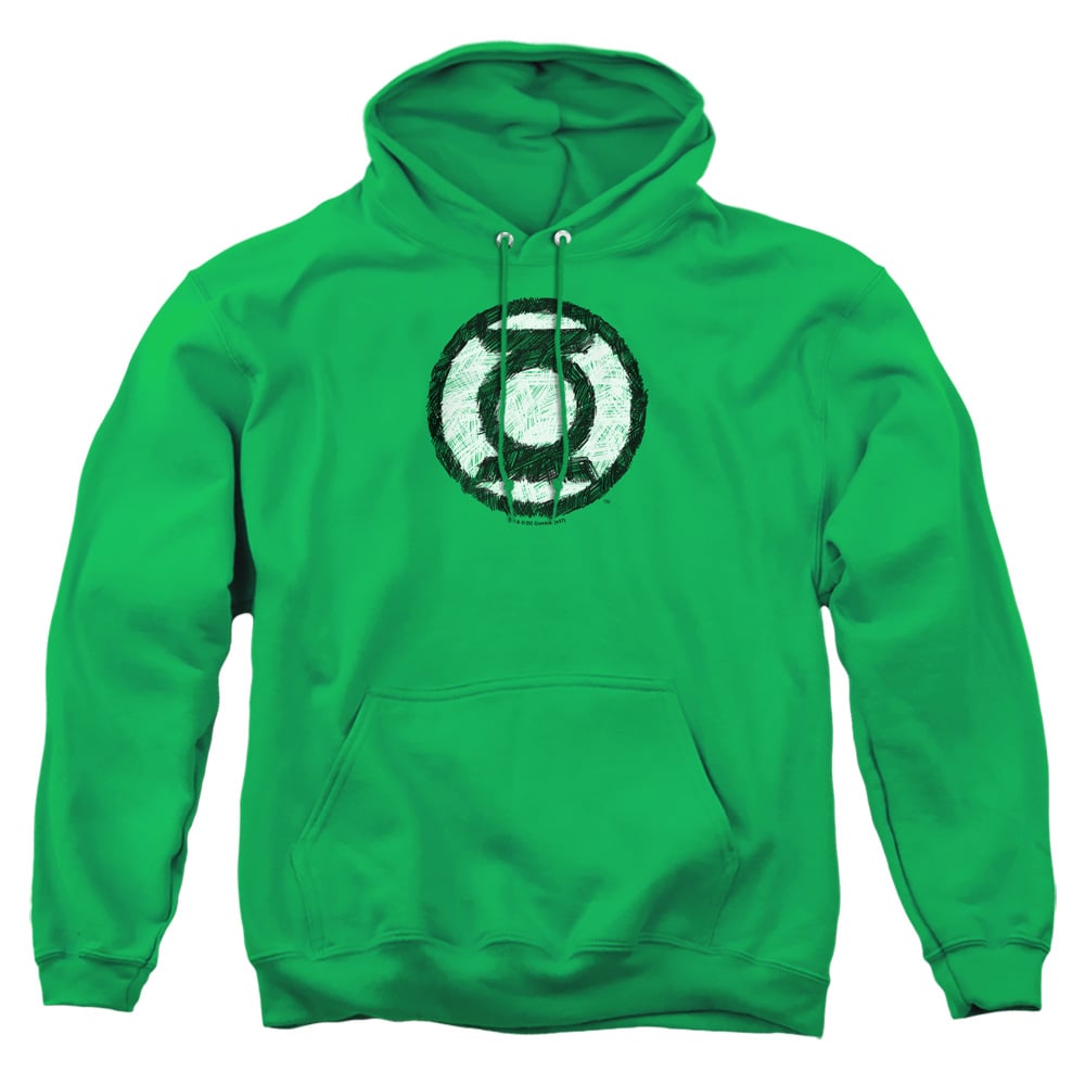 GL174-AFTH-5 Green Lantern Scribble Logo Adult Pullover Hoodie, Kelly Green - 2X