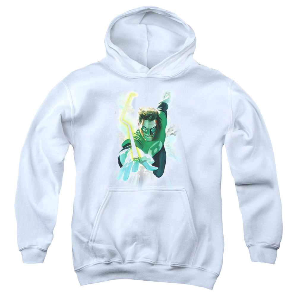 GL389-YFTH-2 Green Lantern Clouds Youth Hooded Sweatshirt, White - Medium