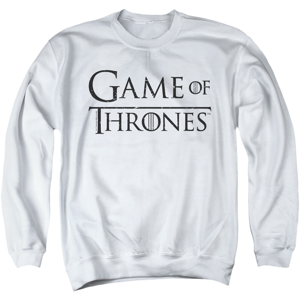 GOT259-AS-1 Game of Thrones Logo 2 Adult Crewneck Sweatshirt, White - Small