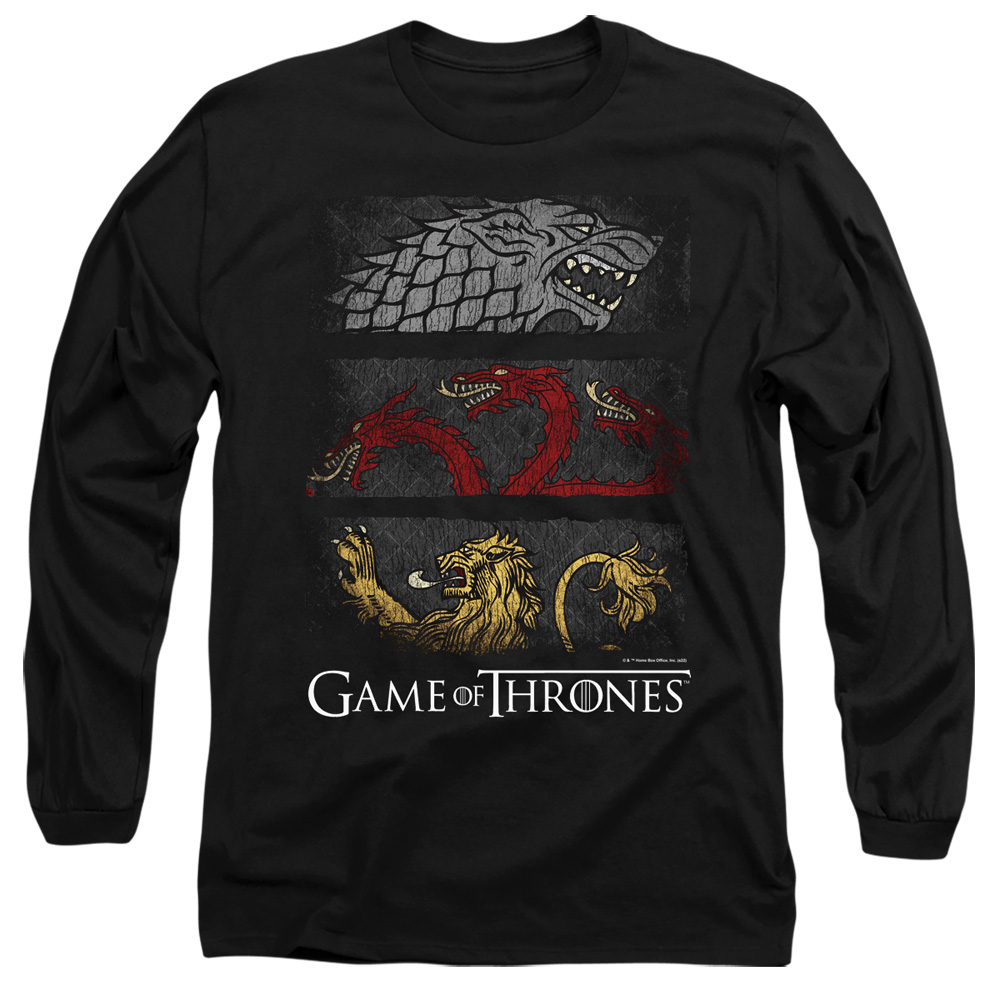 GOT260-AL-5 Game of Thrones Sigil Banners Adult Long Sleeve T-Shirt, Black - 2X