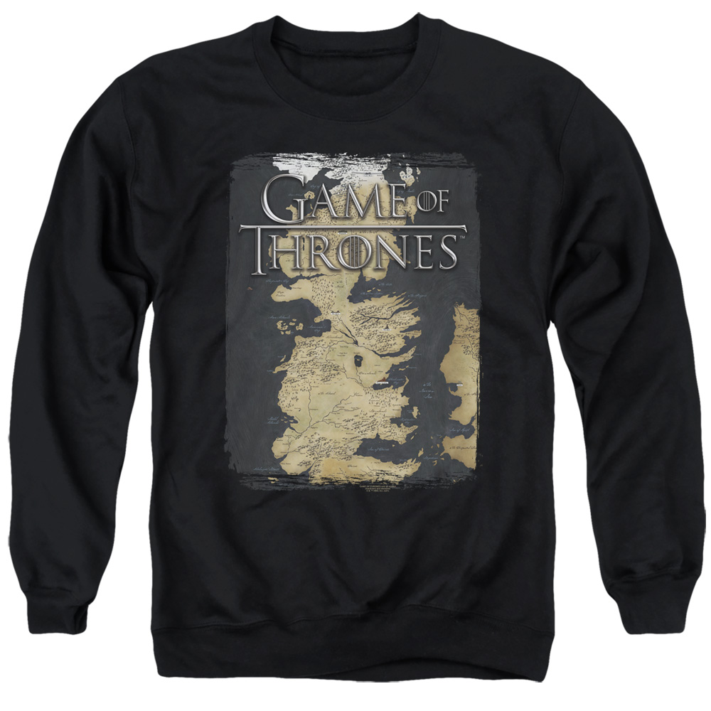 GOT132-AS-1 Game of Thrones Series Map Adult Crewneck Sweatshirt, Black - Small