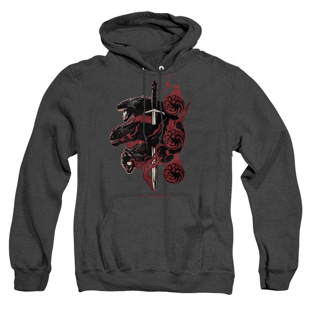 GOT139-AHH-5 Game of Thrones Targaryen Dragons Adult Heather Hoodie, Black - 2X