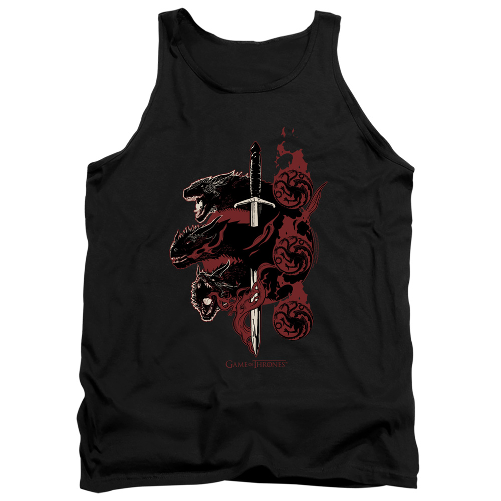GOT139-TK-1 Game of Thrones Targaryen Dragons Adult Tank Top, Black - Small