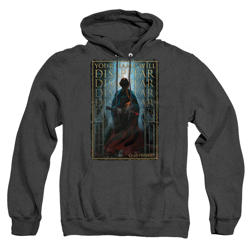 GOT158-AHH-4 Game of Thrones Your Name Will Disappear Adult Heather Hoodie, Black - Extra Large
