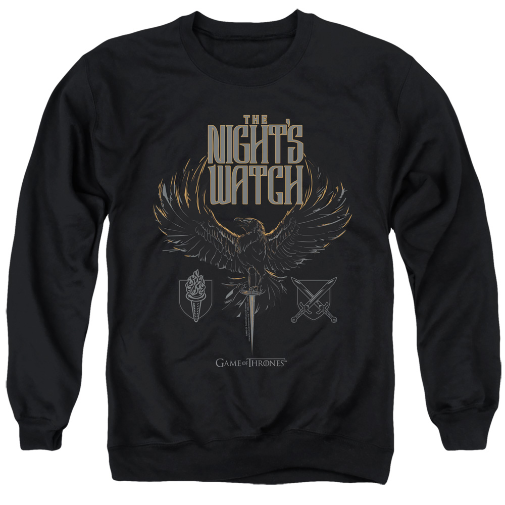 GOT160-AS-1 Game of Thrones The Nights Watch Adult Crewneck Sweatshirt, Black - Small