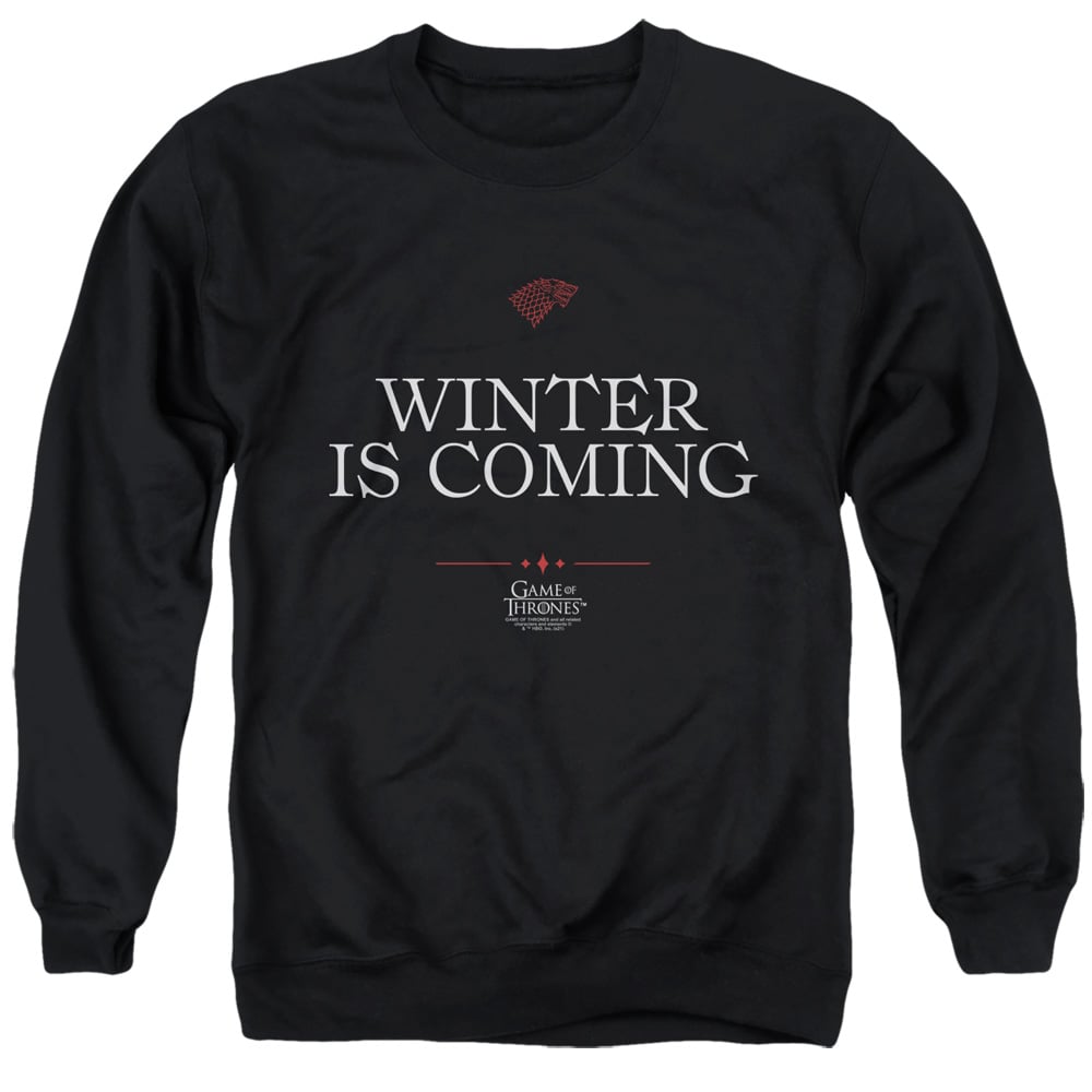 GOT156-AS-6 Game of Thrones Winter is Coming Text Adult Crewneck Sweatshirt, Black - 3X