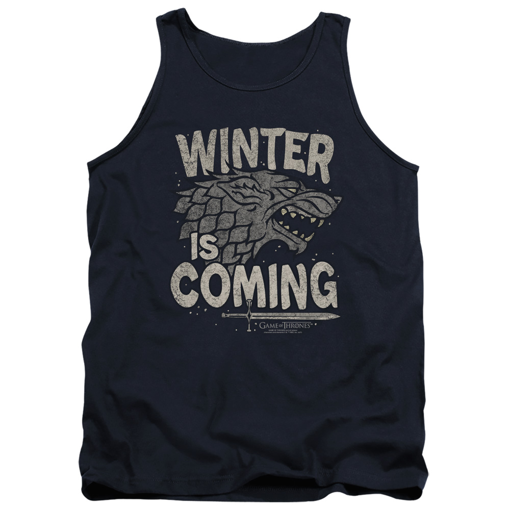 GOT231-TK-3 Game of Thrones Winter is Coming Adult Tank Top, Navy - Large