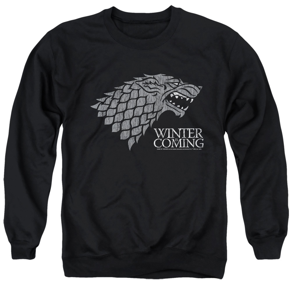 GOT265-AS-5 Game of Thrones Stark Winter is Coming on Black Adult Crewneck Sweatshirt, Black - 2X