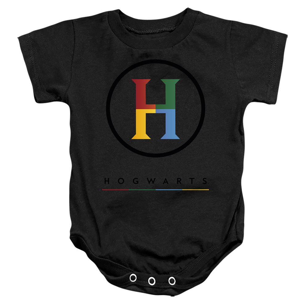 HP8415-SS-3 Harry Potter Hogwarts Four Colored H Logo Infant Snapsuit, Black - Large - 18 Month