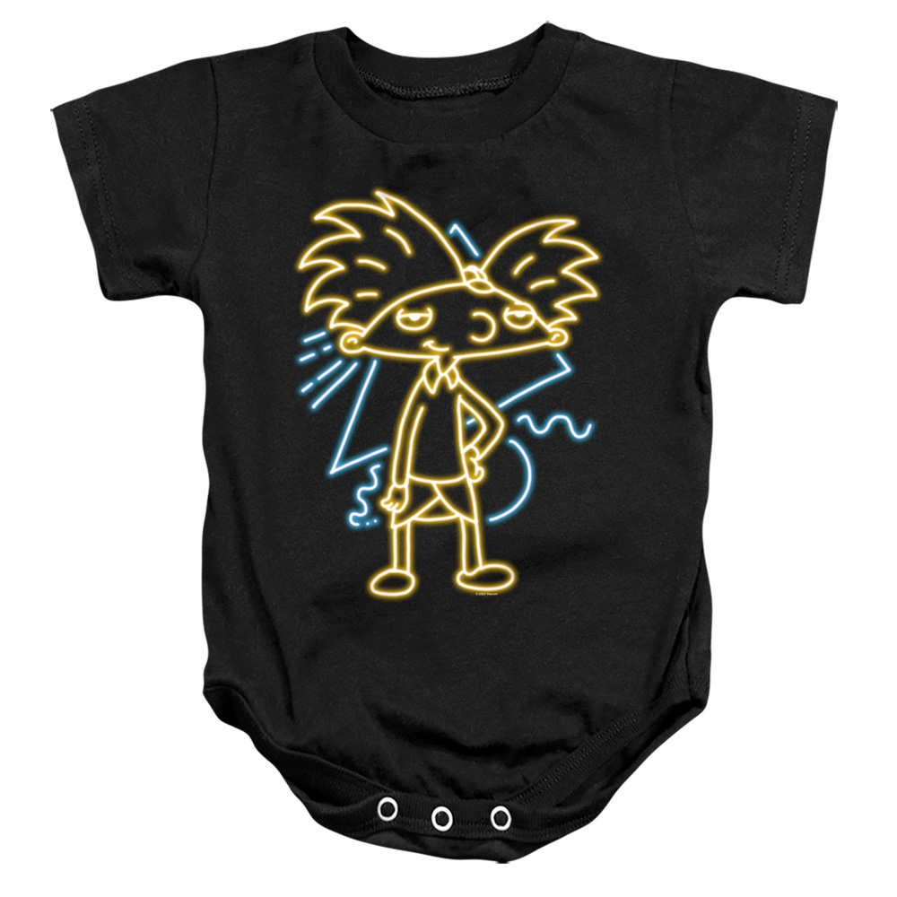 NICK805-SS-1 Hey Arnold Neon Infant Snapsuit, Black - Small - 6 Month