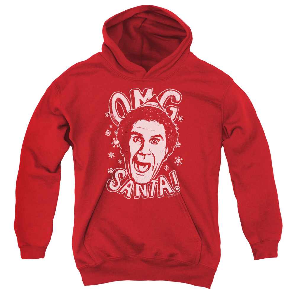 WBM642-YFTH-2 ELF Omg Santa Youth Hooded Sweatshirt, Red - Medium