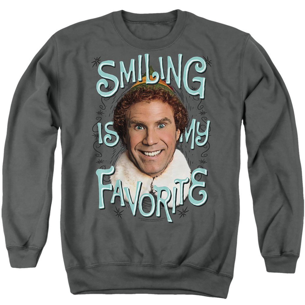 WBM645-AS-2 ELF Smiling Adult Crewneck Sweatshirt, Charcoal - Medium