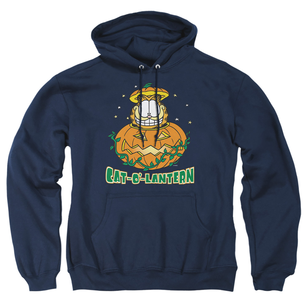 GAR299-AFTH-3 Garfield Cat O Lantern Adult Pullover Hoodie, Navy - Large