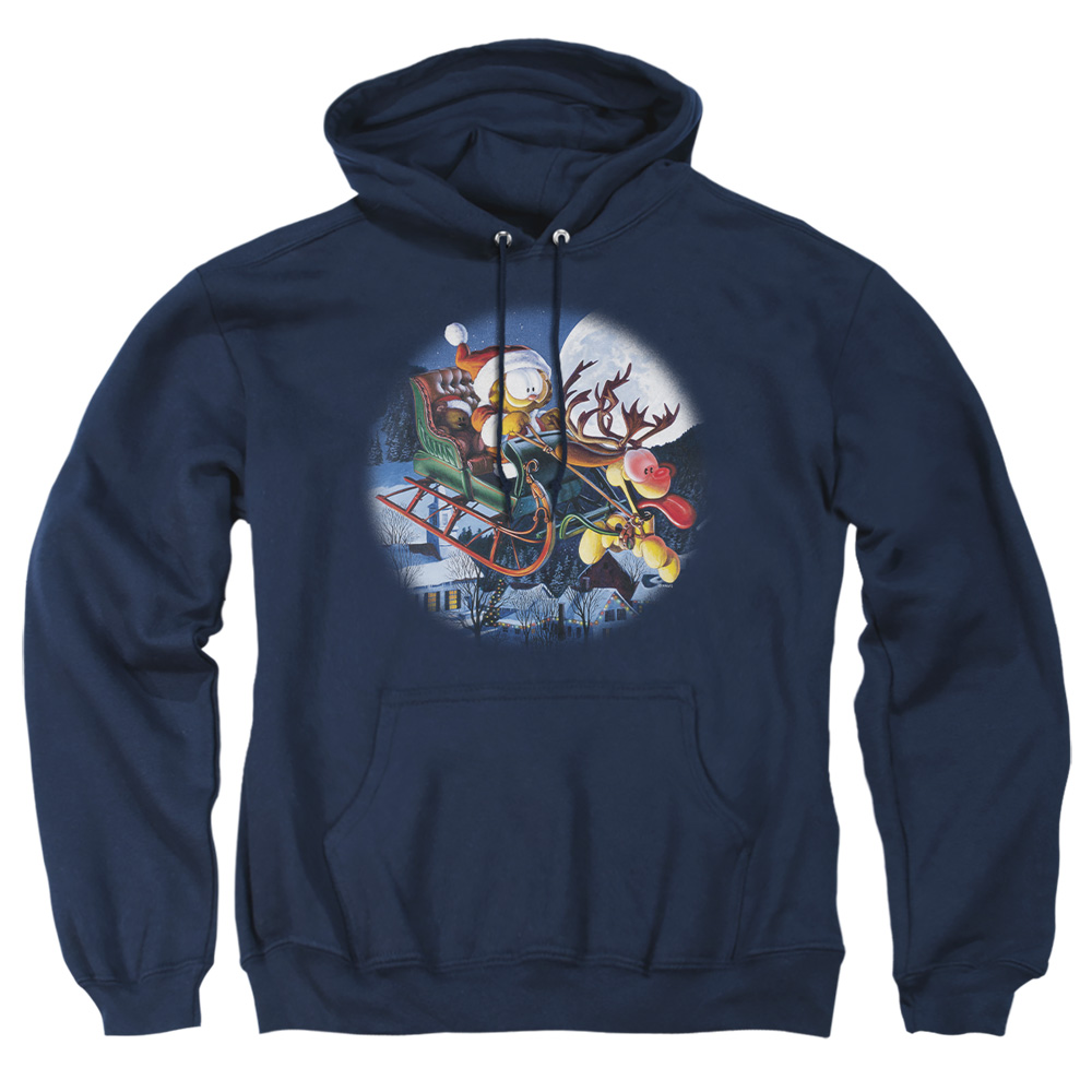 GAR307-AFTH-4 Garfield Moonlight Ride Adult Pullover Hoodie, Navy - Extra Large