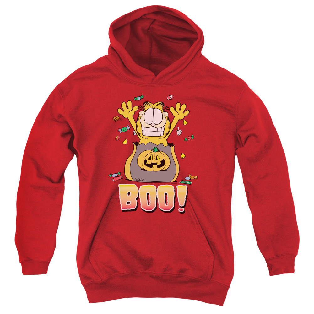 GAR317-YFTH-2 Garfield Boo Youth Hooded Sweatshirt, Red - Medium