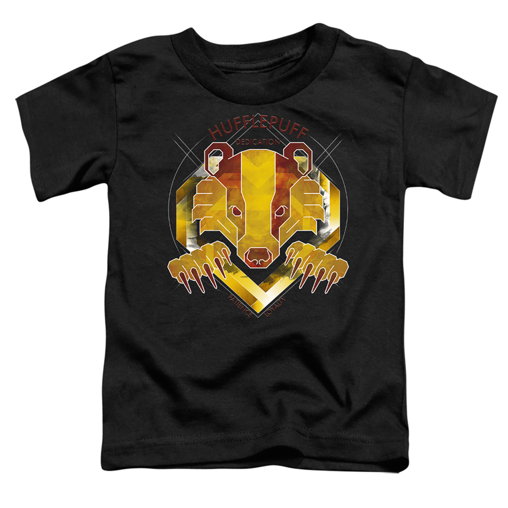 HP8371-TT-3 Harry Potter Hufflepuff Dedication Patience Loyalty Toddler Short Sleeve T-Shirt, Black - Large 4T