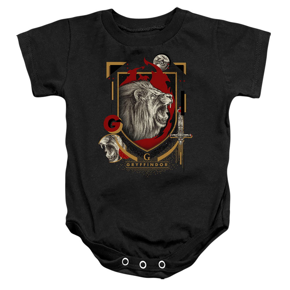 HP8488-SS-2 Harry Potter Gryffindor Magicial Mischief Level Up Crest Infant Snapsuit, Black - Medium - 12 Month