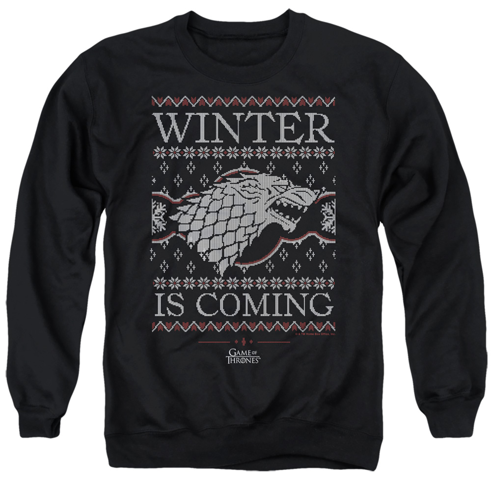 GOT10028-AS-2 Game of Thrones Winter is Coming Ugly Christmas Adult Crewneck Sweatshirt, Black - Medium