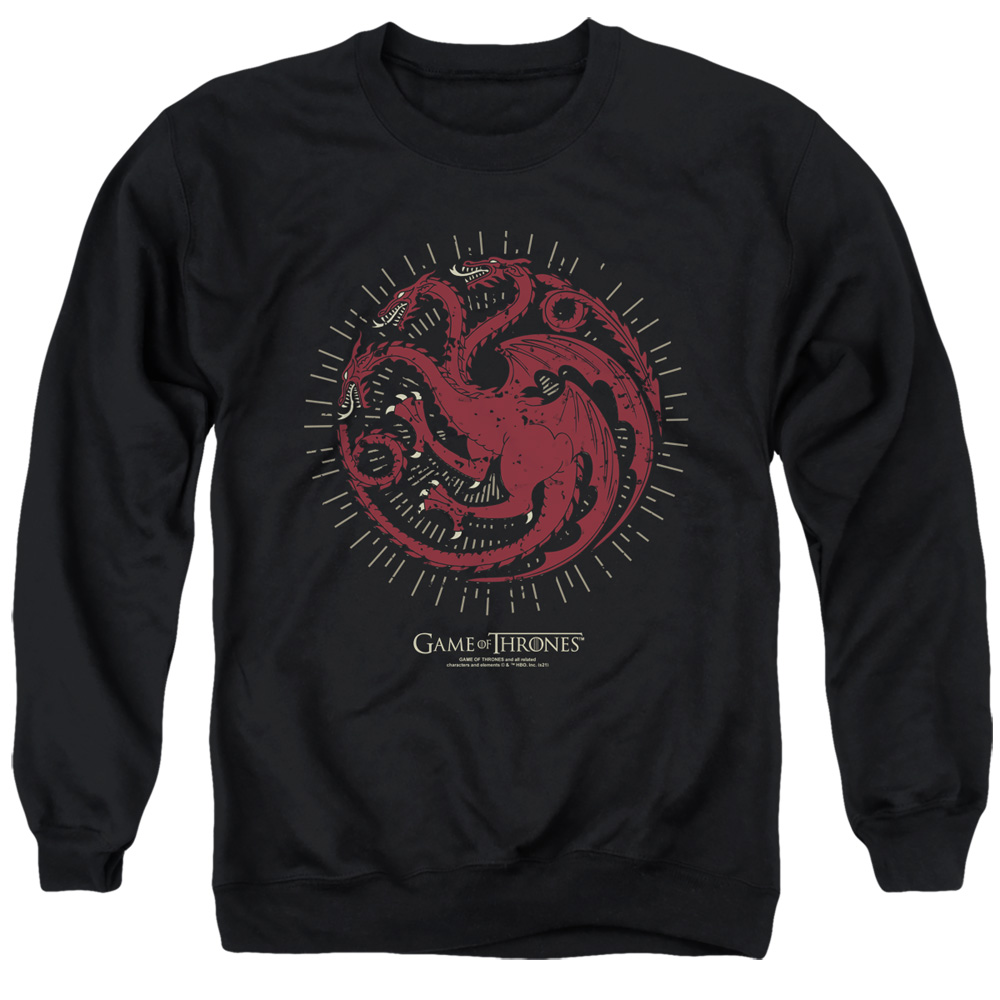 GOT203-AS-4 Game of Thrones Targaryen Burst Sigil Adult Crewneck Sweatshirt, Black - Extra Large