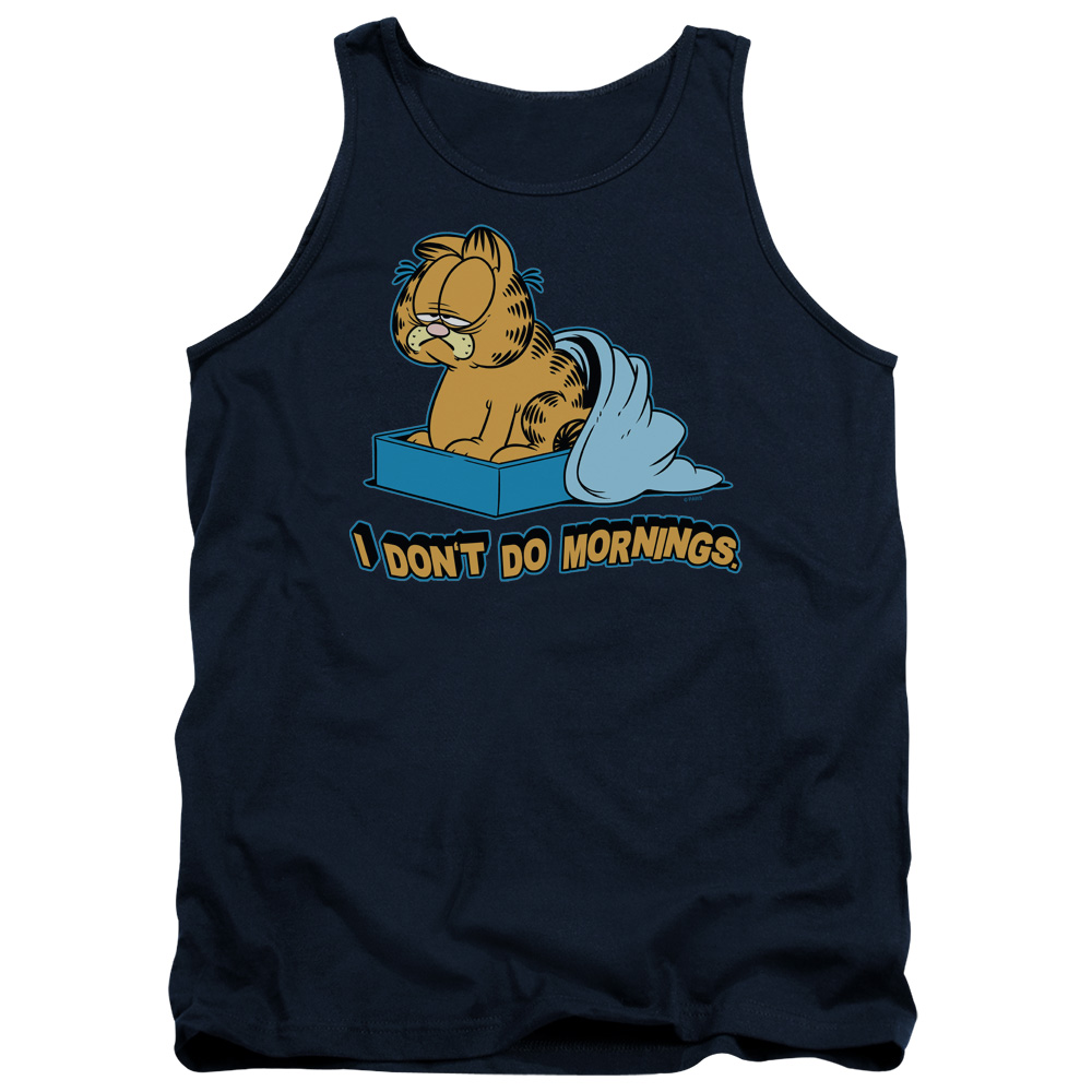 GAR141B-TK-2 Garfield I Dont Do Mornings Adult Tank Top, Navy - Medium