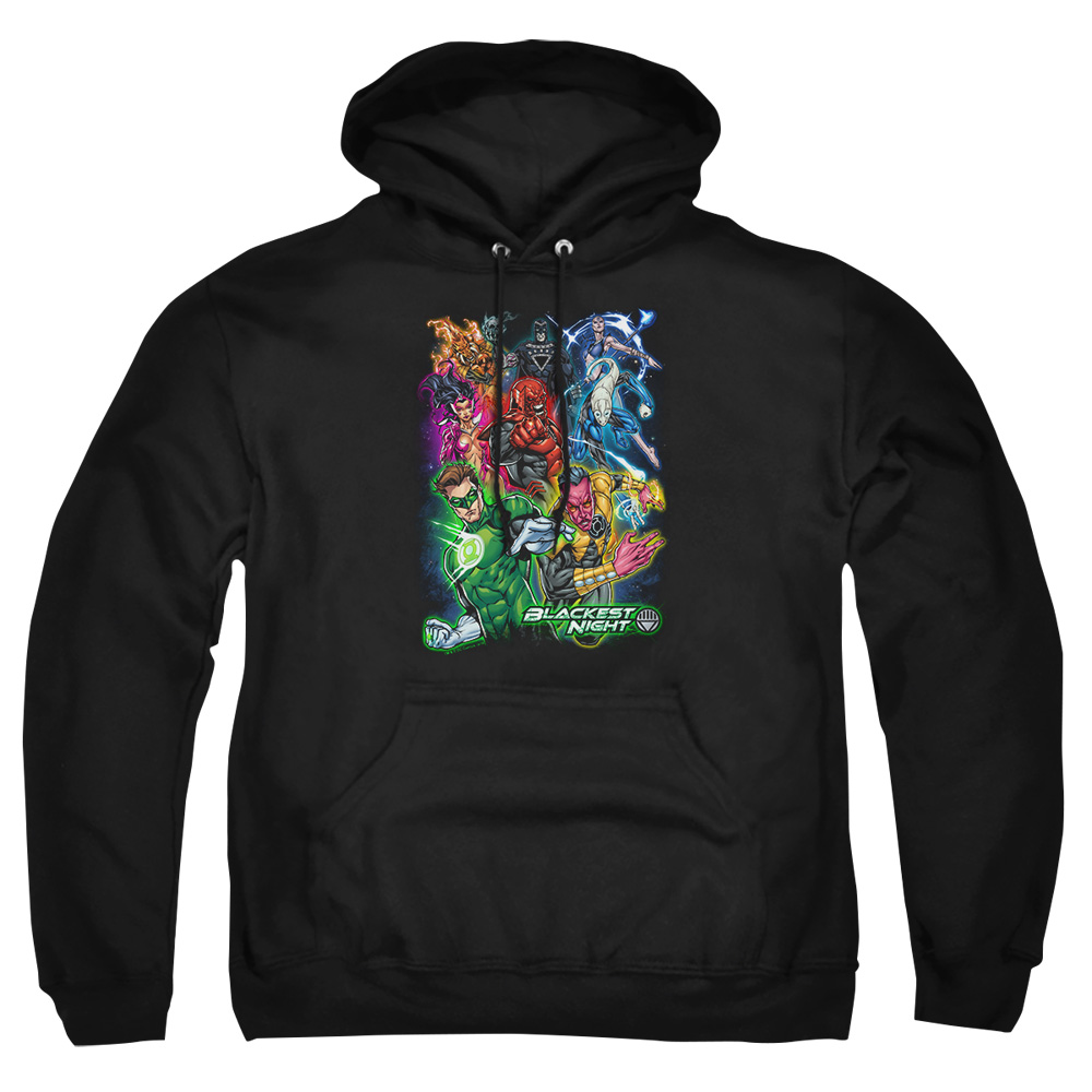 GL279-AFTH-8 Green Lantern Blackest Group Adult Pullover Hoodie, Black - 5X