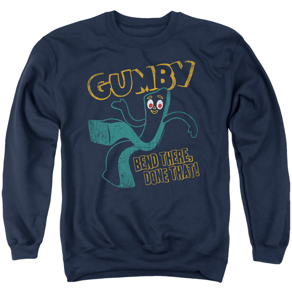 GMB127-AS-2 Gumby Bend There Adult Crewneck Sweatshirt, Navy - Medium