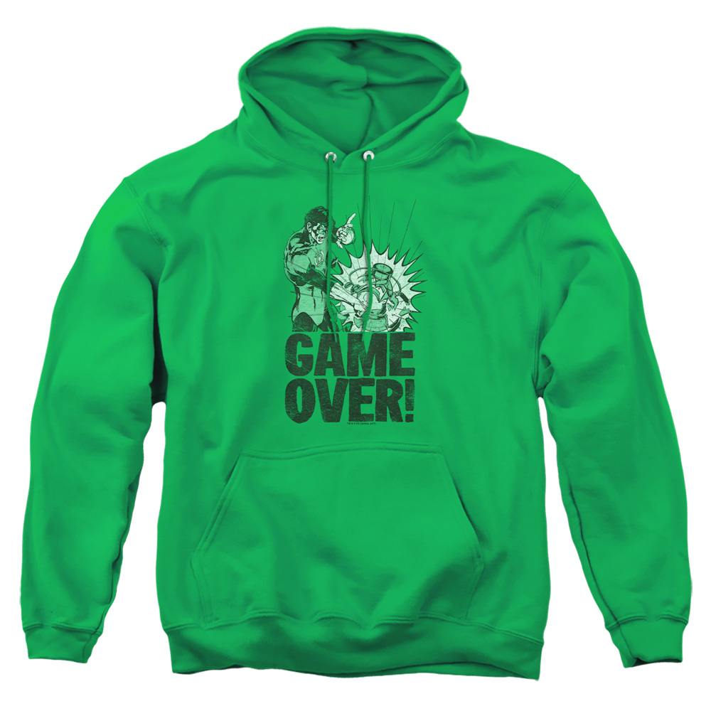 GL313-AFTH-2 Green Lantern Game Over Adult Pullover Hoodie, Kelly Green - Medium