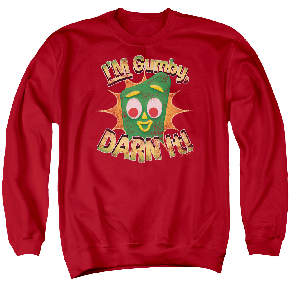 GMB114-AS-2 Gumby Darn it Adult Crewneck Sweatshirt, Red - Medium