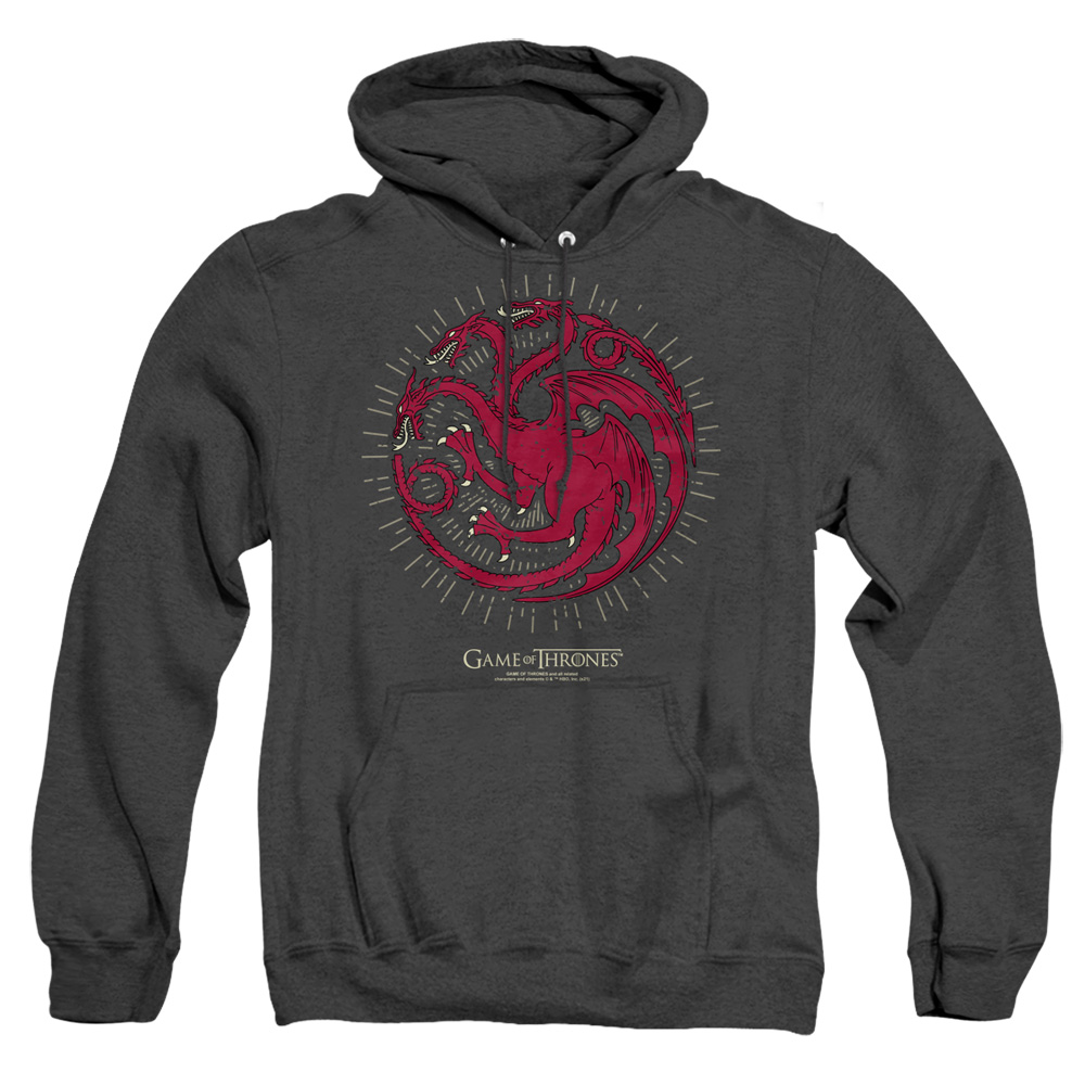 GOT203-AHH-4 Game of Thrones Targaryen Burst Sigil Adult Heather Hoodie, Black - Extra Large