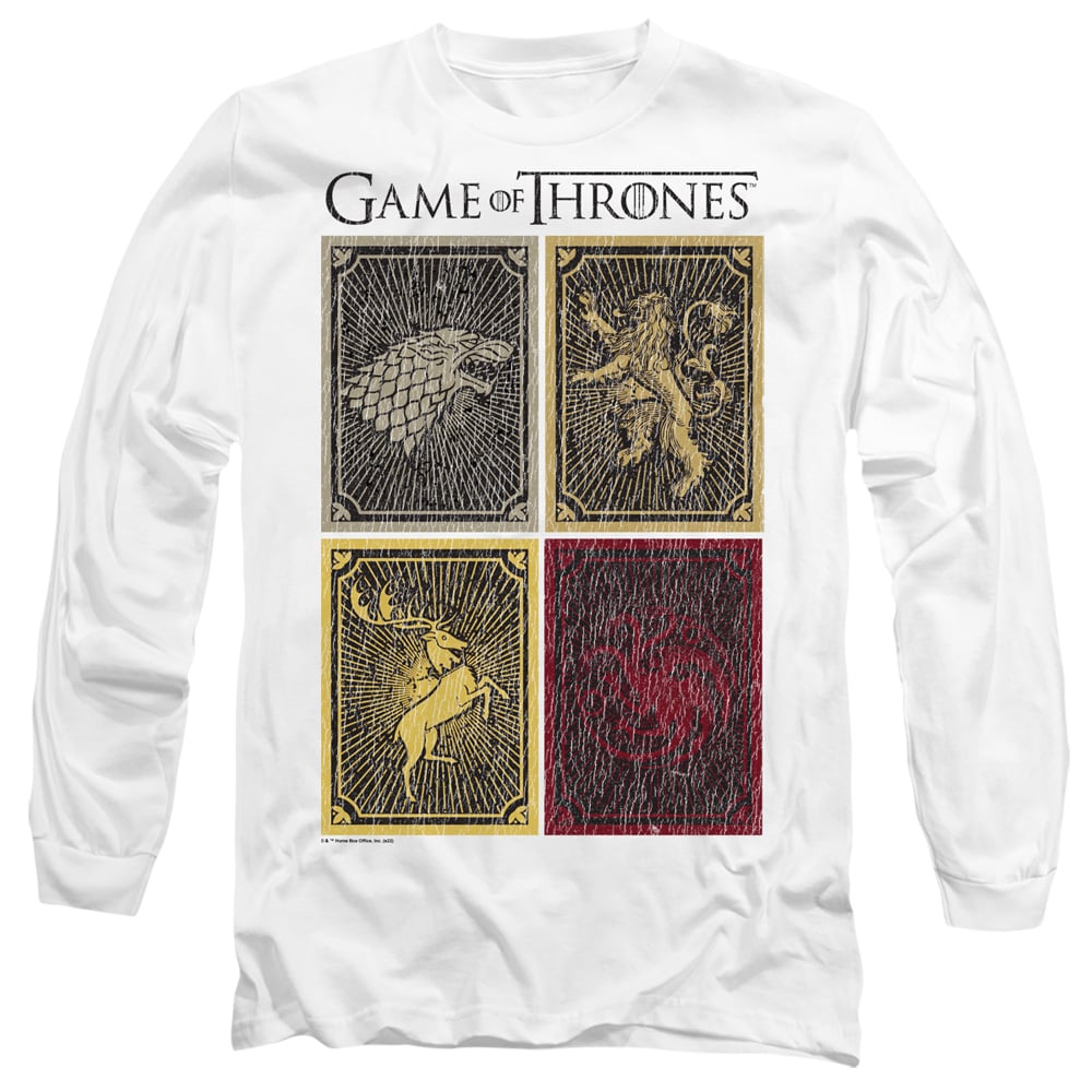 GOT257-AL-6 Game of Thrones House Squares Adult Long Sleeve T-Shirt, White - 3X
