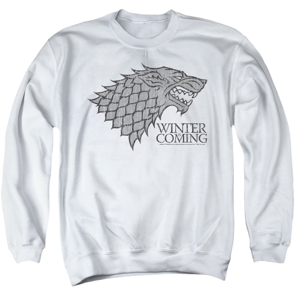 GOT267-AS-5 Game of Thrones Stark Winter is Coming on White Adult Crewneck Sweatshirt, White - 2X
