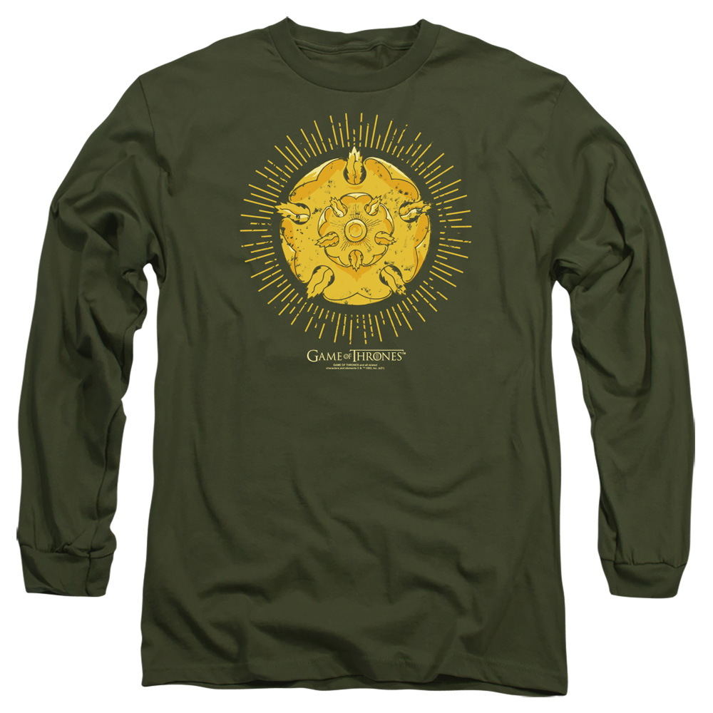 GOT210-AL-6 Game of Thrones Tyrell Burst Logo Adult Long Sleeve T-Shirt, Military Green - 3X