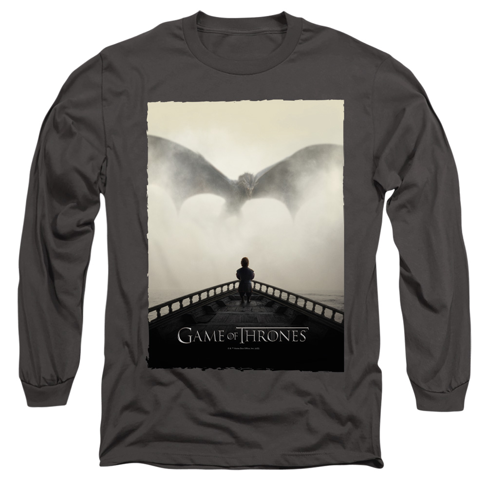 GOT255-AL-5 Game of Thrones Dragon 2 Adult Long Sleeve T-Shirt, Charcoal - 2X