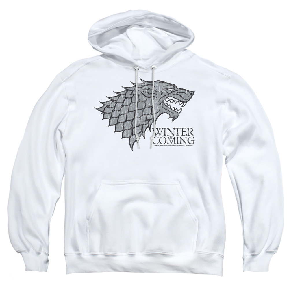 GOT267-AFTH-3 Game of Thrones Stark Winter is Coming on White Adult Pullover Hoodie, White - Large