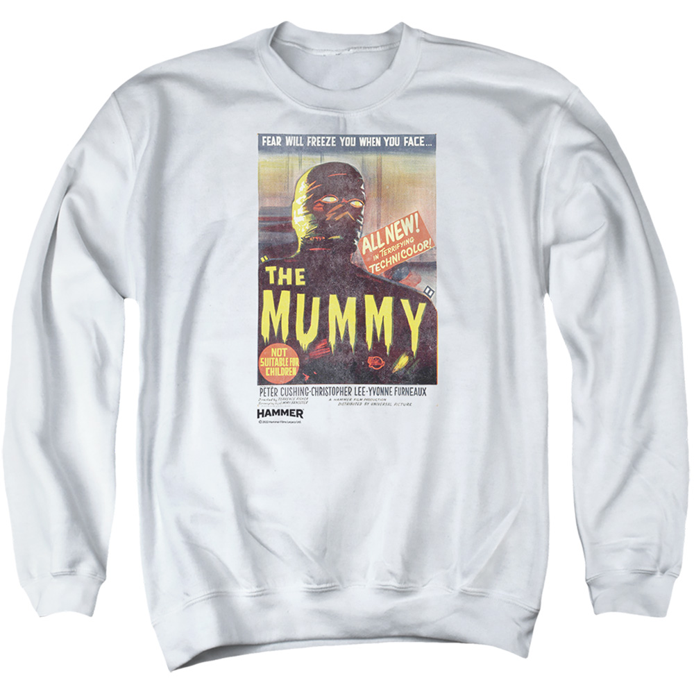 HHOH10009-AS-5 Hammer House of Horror The Mummy Adult Crewneck Sweatshirt, White - 2X