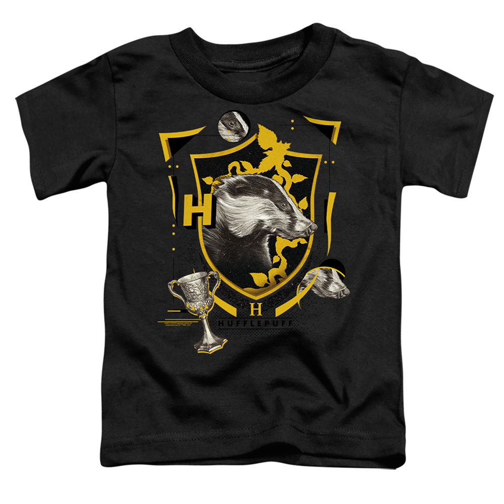 HP8490-TT-3 Harry Potter Hufflepuff Magicial Mischief Level Up Crest Toddler Short Sleeve T-Shirt, Black - Large 4T
