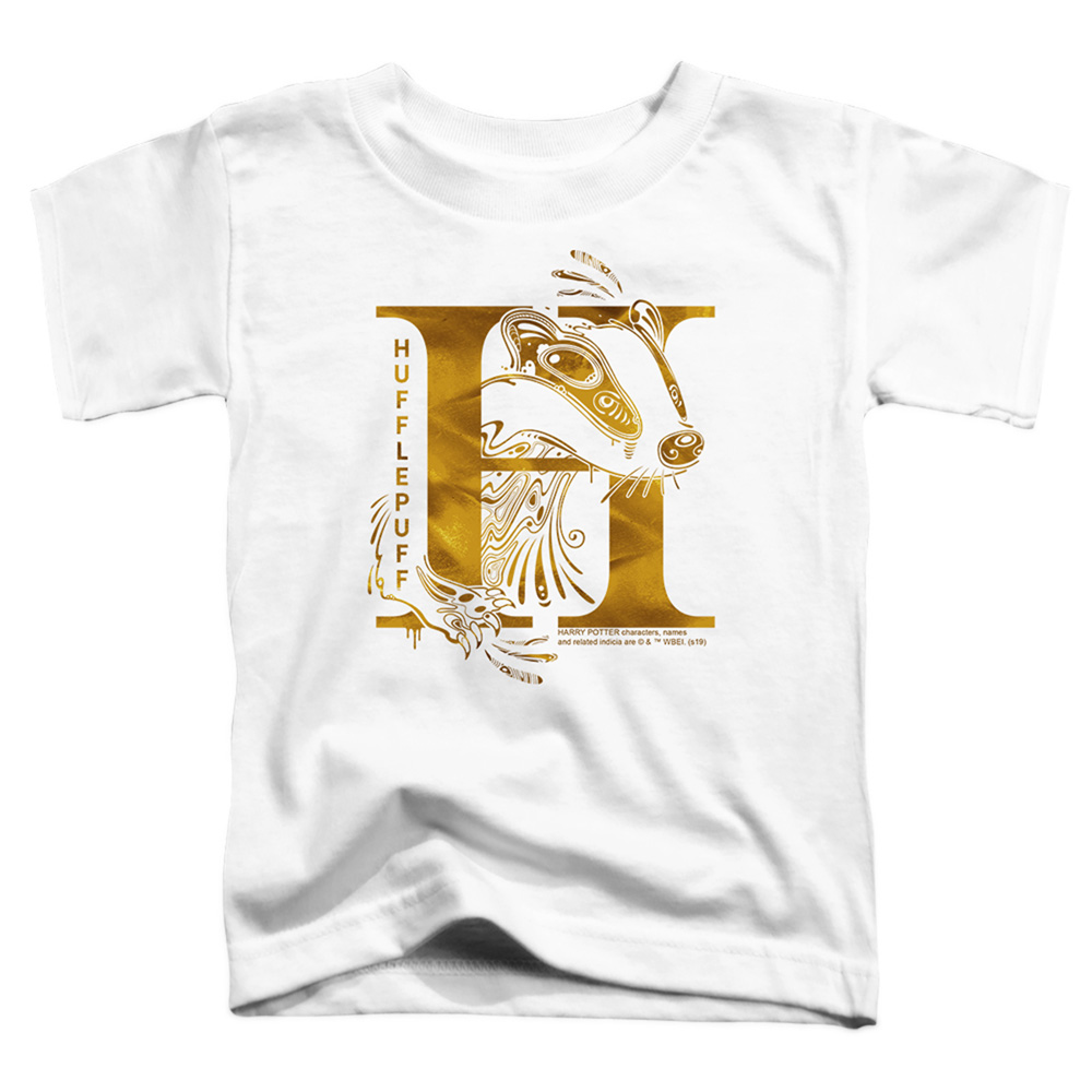 HP8212-TT-2 Harry Potter Hufflepuff H Logo Toddler Short Sleeve T-Shirt, White - Medium 3T