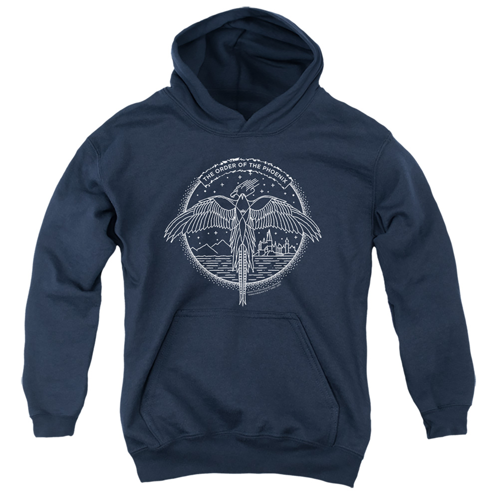 HP8365-YFTH-2 Harry Potter The Order of the Phoenix Circle Line Art Youth Hooded Sweatshirt, Navy - Medium
