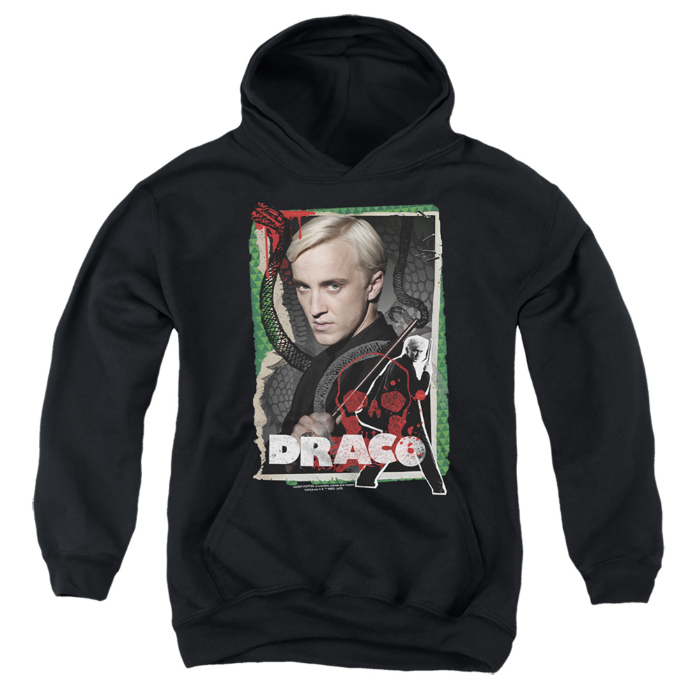 HP7027-YFTH-3 Harry Potter Draco Malfoy Photo Collage Youth Hooded Sweatshirt, Black - Large